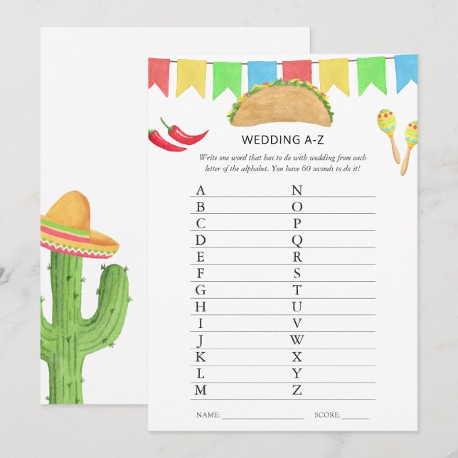 Mexikansk Fiesta Taco Bröllopsduschspel Inbjudningar (Fram/baksida)