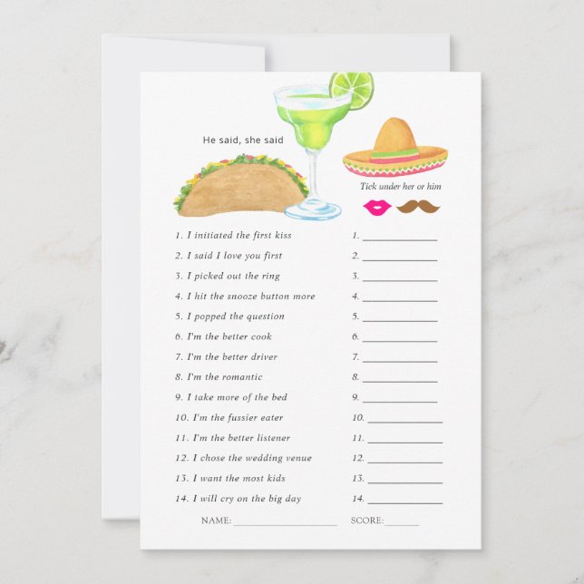 Mexikansk Fiesta Taco Bröllopsduschspel Inbjudningar (Framsida)