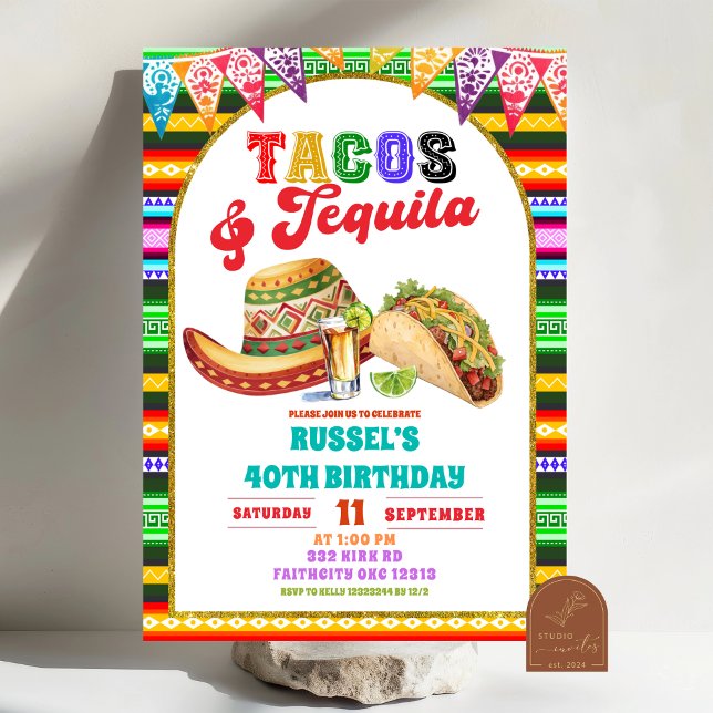 Mexikansk Fiesta Tacos och Tequila Födelsedag Inbjudningar (Skapare uppladdad)