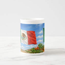 Mexikansk flagga benporslin mugg