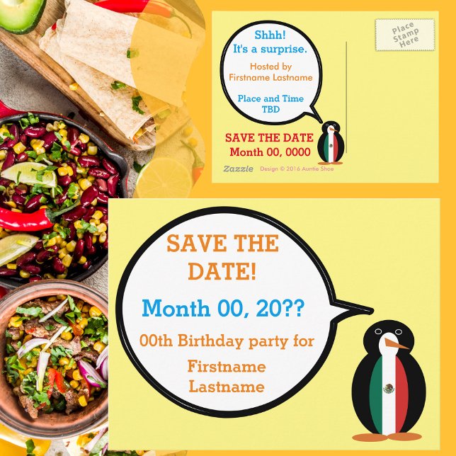 Mexikansk Flagga Ms. Penguin Save the Date Meddelande Vykort (Skapare uppladdad)
