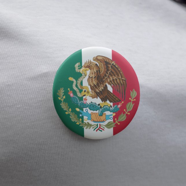 Mexikansk Flagga och Jacka av Arm av Mexiko Button Knapp (Patriotic Mexican flag button pin.)
