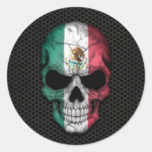 Mexikansk Flagga Skull på Steel Mesh Graphic Runt Klistermärke