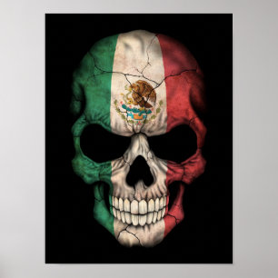 Mexikansk Flagga Skull på svart Poster