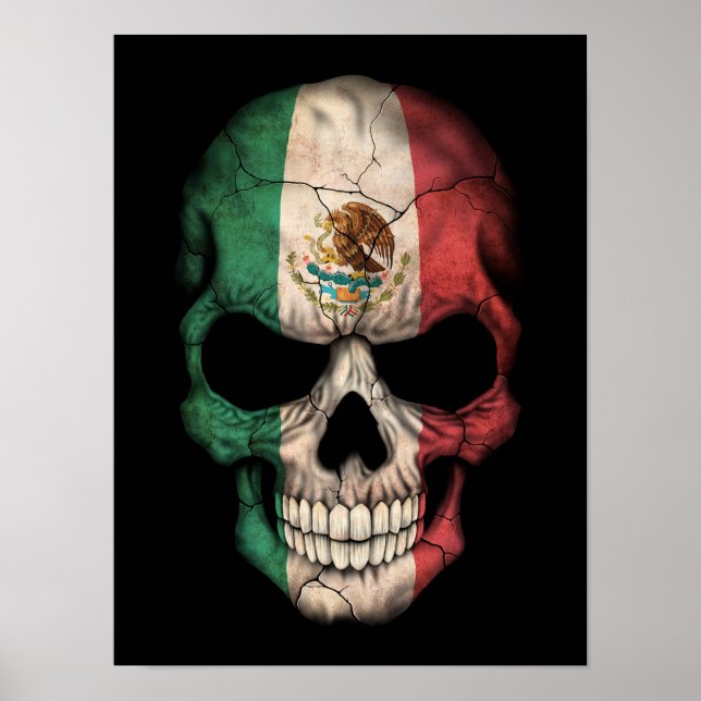 Mexikansk Flagga Skull på svart Poster (Framsidan)