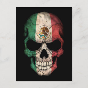 Mexikansk Flagga Skull på svart Vykort
