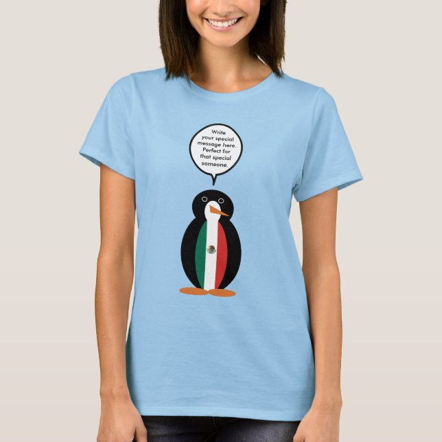 Mexikansk flagga talande Ms. Penguin dam  T Shirt (Framsida)