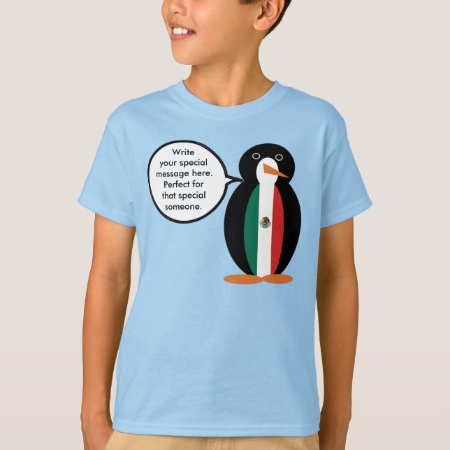Mexikansk flagga Talande Ms. Penguin Pojkar T Shirt (Framsida)