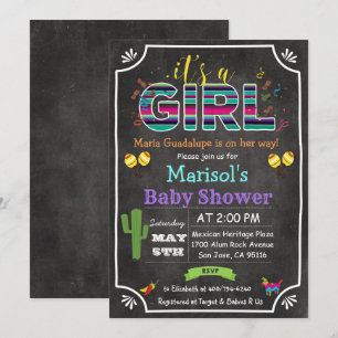 Mexikansk flicka baby shower-inbjudan Fiesta Inbjudningar