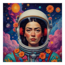 Mexikansk flicka i Space Frida Stil Glossy Poster