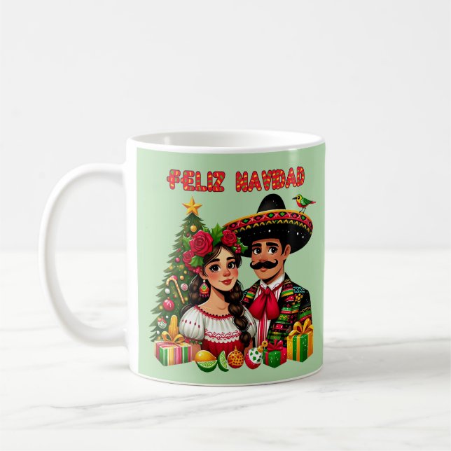 Mexikansk flickman julgran Feliz Navidad art Kaffemugg (Vänster)