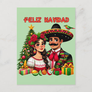 Mexikansk flickman julgran Feliz Navidad art Vykort