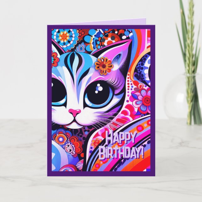 Mexikansk folkart Abstrakt Kattunge födelsedag Kort (Framsida)