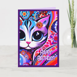 Mexikansk folkart Abstrakt Kattunge födelsedag Kort
