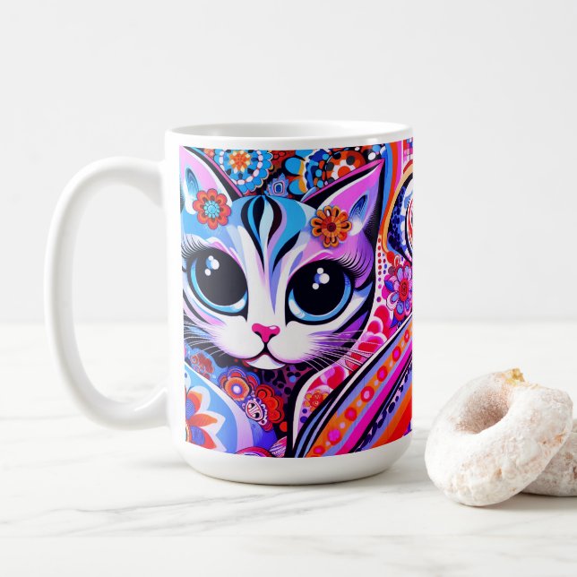 Mexikansk folkart Abstrakt Kattunge Talavera Stil Kaffemugg (Med munk)