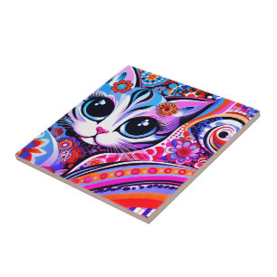 Mexikansk folkart Abstrakt Kattunge Talavera Stil Kakelplatta