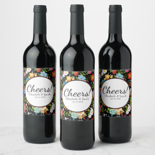 Mexikansk folkart Bröllop Vinflaska Etikett