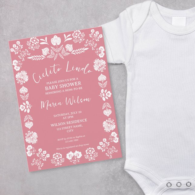 Mexikansk folkart Cielito Lindo Dusty Rosa Inbjudningar (mexican papel picado on the dusty pink background)