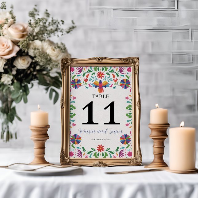 Mexikansk folkart färgfull Blommigt Fiesta Bröllop Bordsnummer (Mexican Folk Art Colorful Floral Fiesta Wedding Table Number)