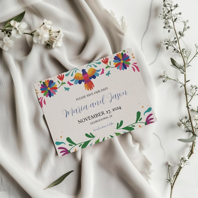 Mexikansk folkart färgfull Blommigt Fiesta Bröllop Spara Datumet (Mexican Folk Art Colorful Floral Fiesta Wedding Save The Date)