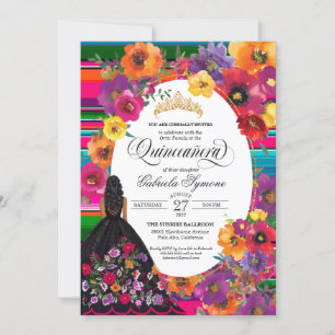 Mexikansk folkart Huipil Blommigt Quinceanera Fies Inbjudningar