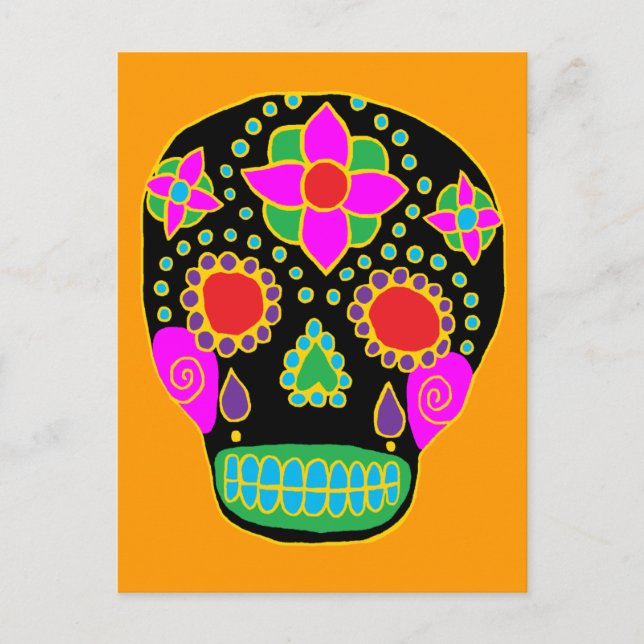 Mexikansk folkart Sugar Skull Vykort (Framsida)