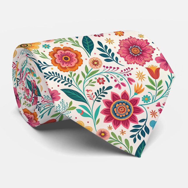 Mexikansk Folkdräktsblommig Mönstrad Slipknytare Slips (Rullad)