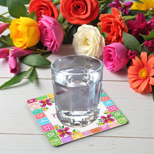 Mexikansk folkkonst Blommig Baby Shower Coasters Underlägg Papper Kvadrat
