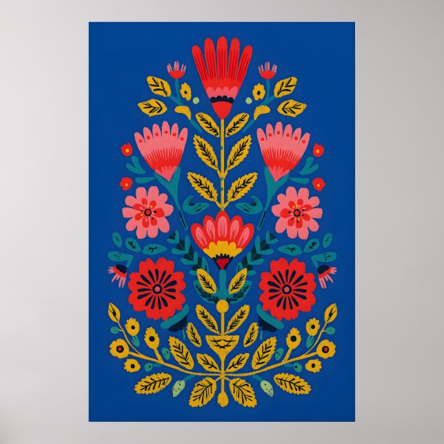 Mexikansk Folkkonst Blommig Giclée Tryck Färgrik (Framsidan)