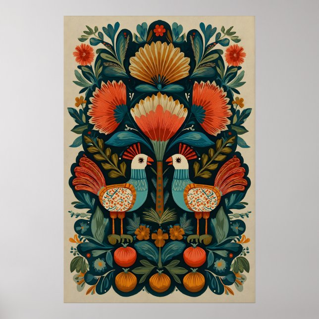 Mexikansk Folkkonst Fåglar Giclée Tryck Livets Trä (Framsidan)