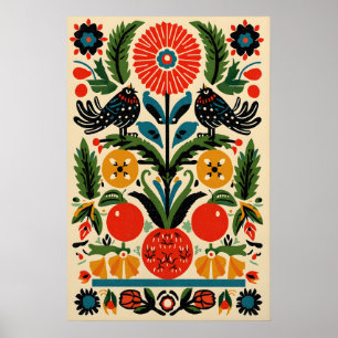 Mexikansk folkkonst – Färgglad Fågel och Blommotiv Poster