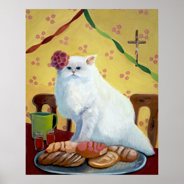 Mexikansk Folkkonst Inspirerad Vit Katt Väggkonst (Framsidan)