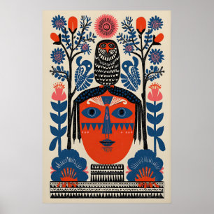 Mexikansk Folkkonst Uggletryck Boho Tribal Hem 1 Poster