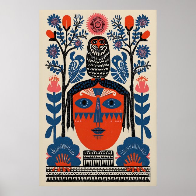 Mexikansk Folkkonst Uggletryck Boho Tribal Hem 1 Poster (Framsidan)