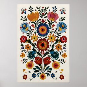 Mexikansk Folkkonsttryck Vibrant Otomi Blommig Gic Poster