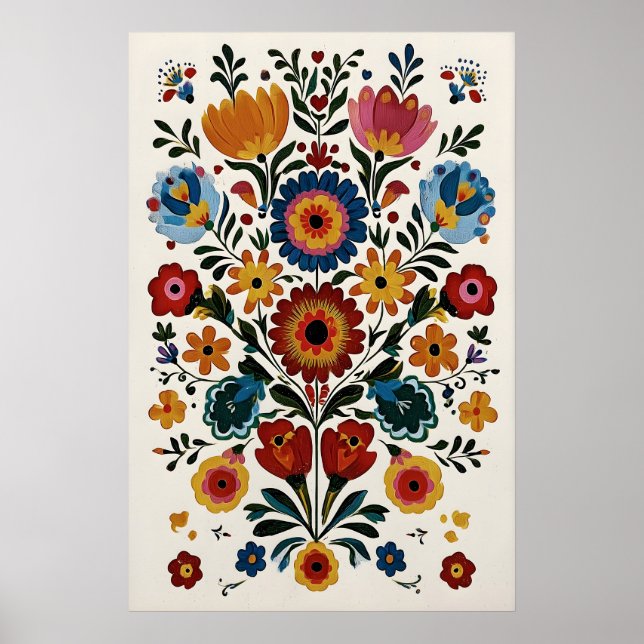 Mexikansk Folkkonsttryck Vibrant Otomi Blommig Gic Poster (Framsidan)