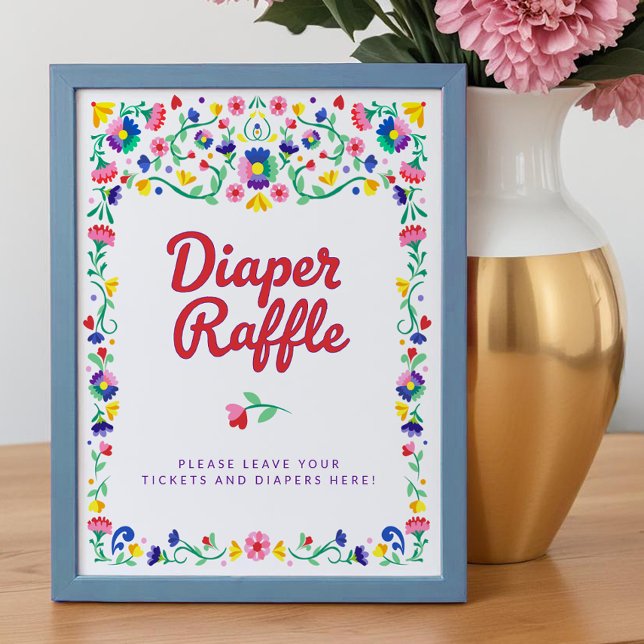 Mexikansk folklig Blommigt Diaper Raffle Baby Show Poster (Diaper Raffle Tabletop sign poster)