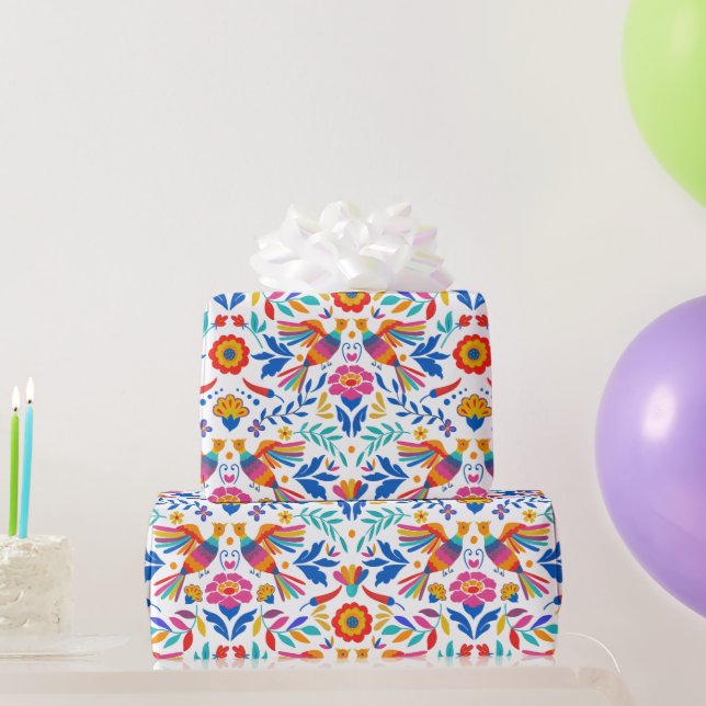 Mexikansk Folkpattern Fågel Blommig Inpackningspap Presentpapper (Festgåvor)