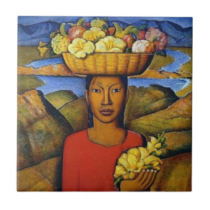 Mexikansk frukt- försäljare Woman Tile Mural Kakelplatta