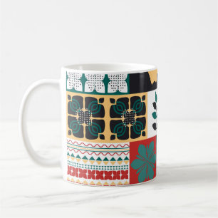 Mexikansk geometri: Red Grönt Ornament. Kaffemugg