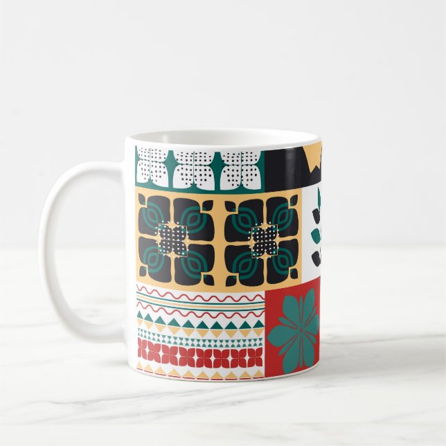 Mexikansk geometri: Red Grönt Ornament. Kaffemugg (Vänster)