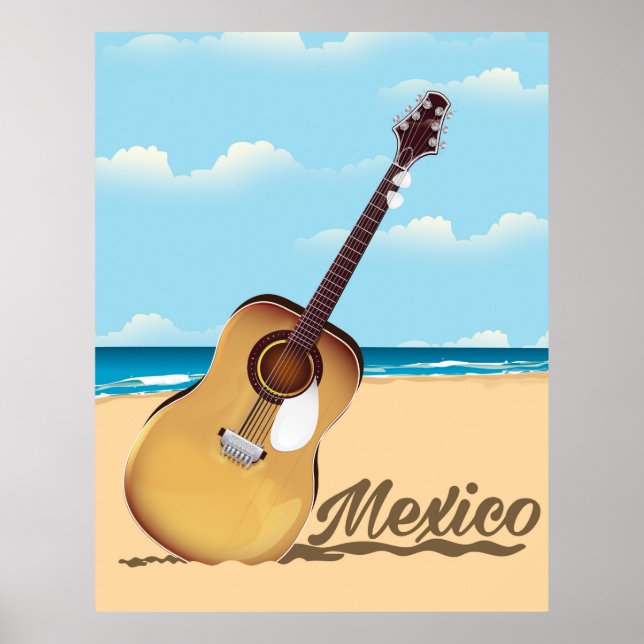 Mexikansk gitarr strand resaffisch poster (Framsidan)