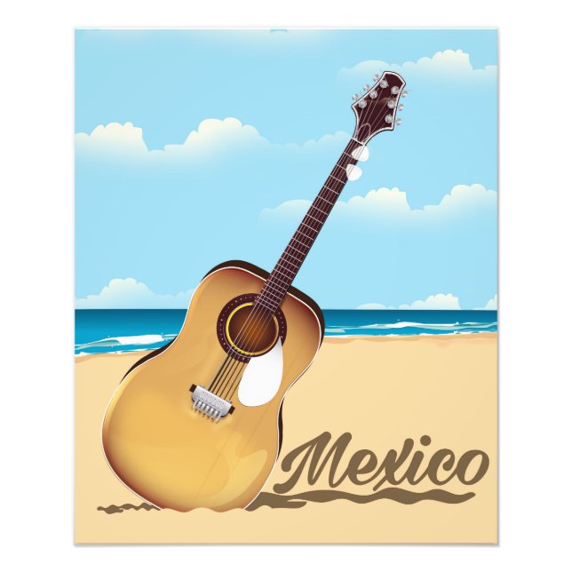 Mexikansk gitarr strand reseaffiche fototryck (Framsidan)