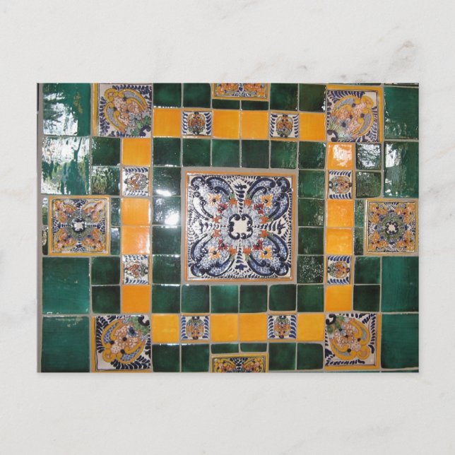 Mexikansk grön Talavera-stil kakelarbete Vykort (Framsida)