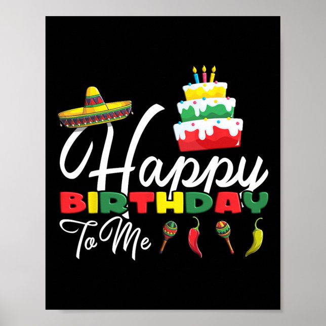 Mexikansk holliday Sombrero Cute Cake Grattis på f Poster (Framsidan)