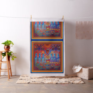 Mexikansk Huichol Garnmålning Peyote-design Tyg