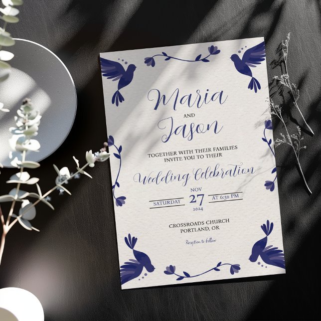 Mexikansk indigo Lila minimalist Elegant bröllop Inbjudningar (Mexican Indigo Purple Minimalist Elegant Wedding Invitation)