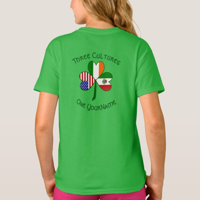 Mexikansk irländsk amerikansk flagg Shamrock Perso T Shirt (Baksida)