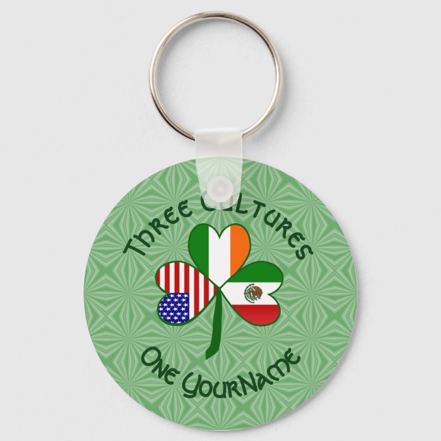 Mexikansk irländsk amerikansk Flaggor Shamrock Dit Nyckelring (Framsida)
