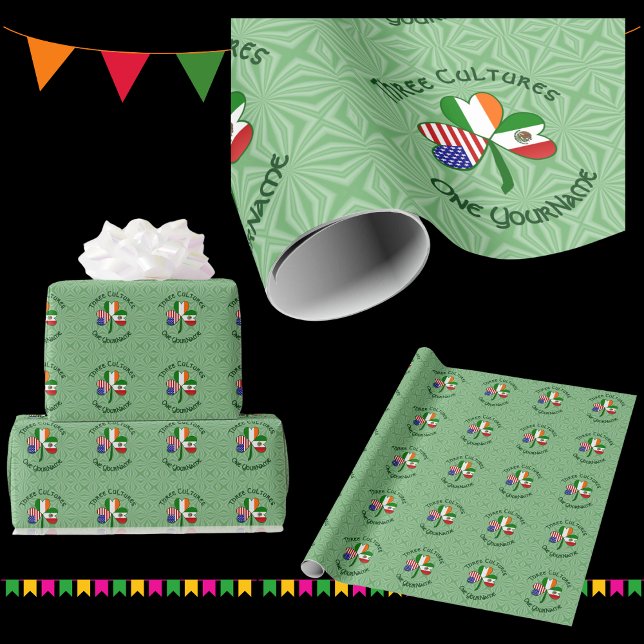 Mexikansk Irländsk Amerikansk Shamrock Flagga Presentpapper (Skapare uppladdad)